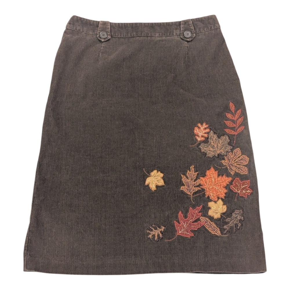 Norton Studio Vtg Brown Corduroy Autumn Leaf Midi Skirt - Sz 12